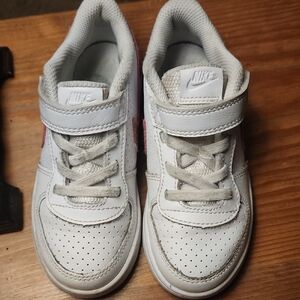 Nike Kids White With Pink Leopard Print Swoosh Sneakers Size 10 Child
